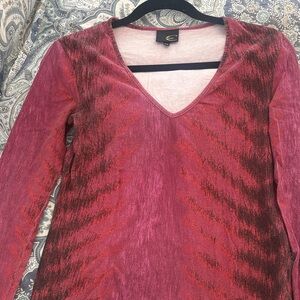 Just Cavalli pink and Black Textured V-Neck Long Sleeve Top
